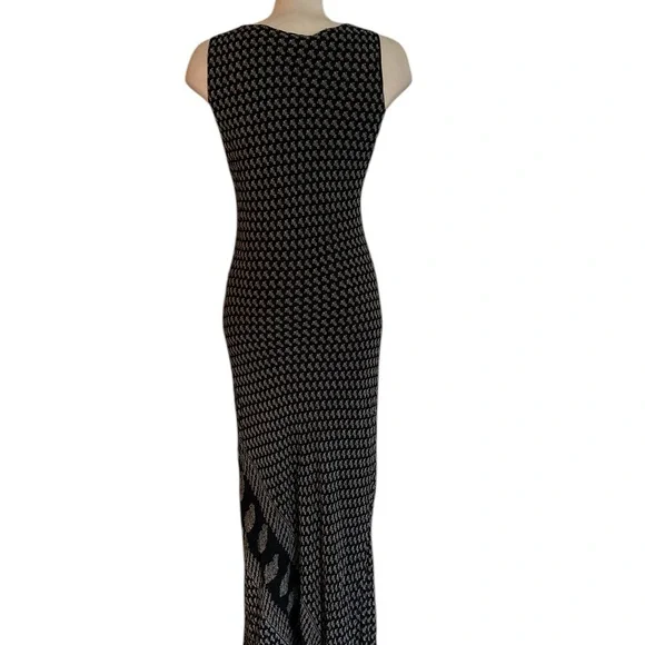 Chico's Design Black & White Beaded V‑Neck Maxi Dress size 1 - Picture 3 of 5